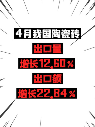 4月我国陶瓷砖出口量增长12.60%，出口额增长22.84%
