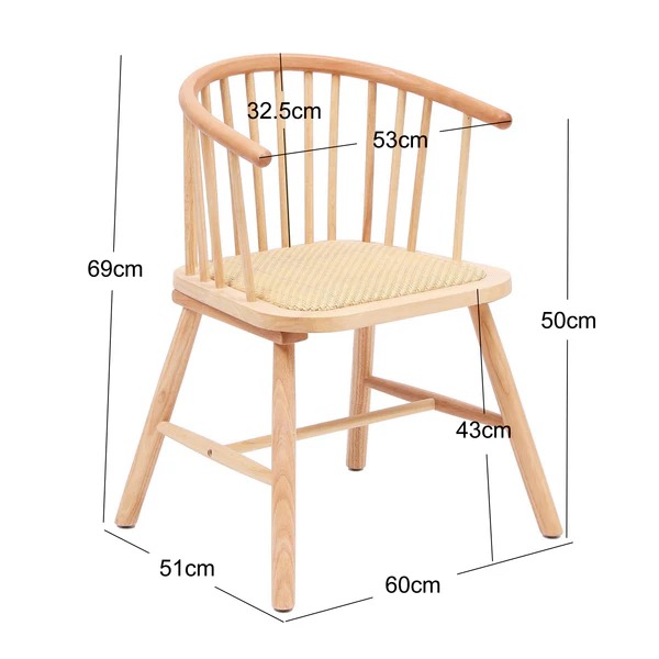 Nordic minimalist style modern solid wood dining chair with rattan cushion armchair for restaurant or banquet