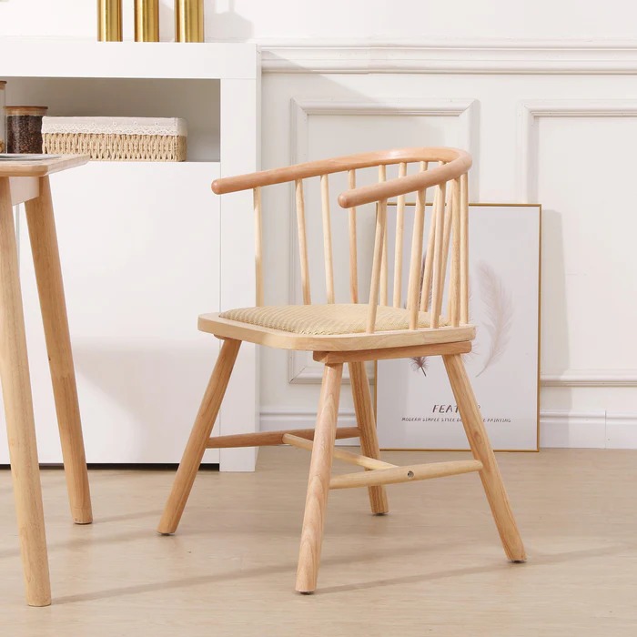 Nordic minimalist style modern solid wood dining chair with rattan cushion armchair for restaurant or banquet