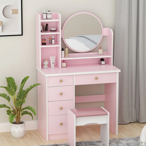 Pink dresser LED Dressing Table with bench for girls