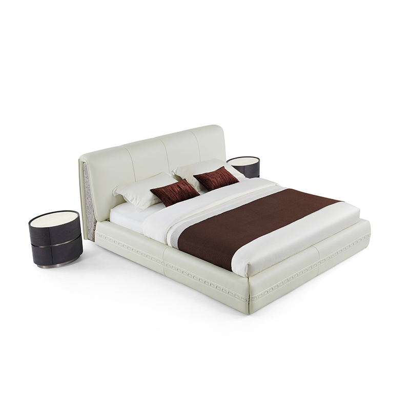 Master bedroom modern quiet luxury thick leather soft bed
