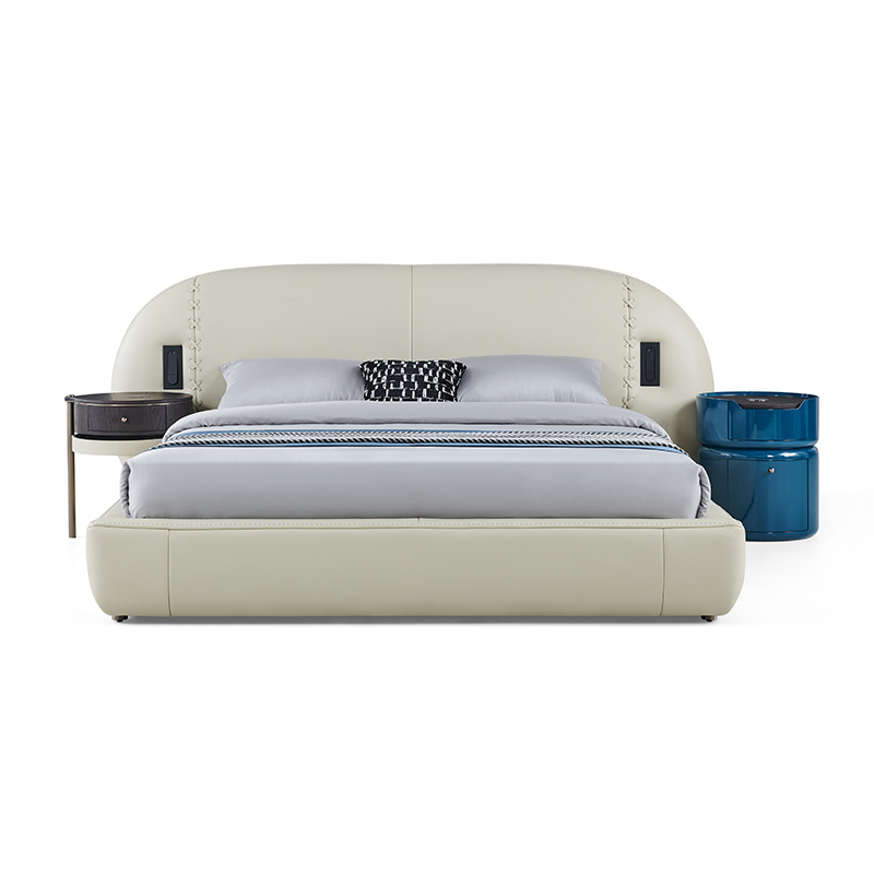 Master bedroom modern quiet luxury thick leather soft bed