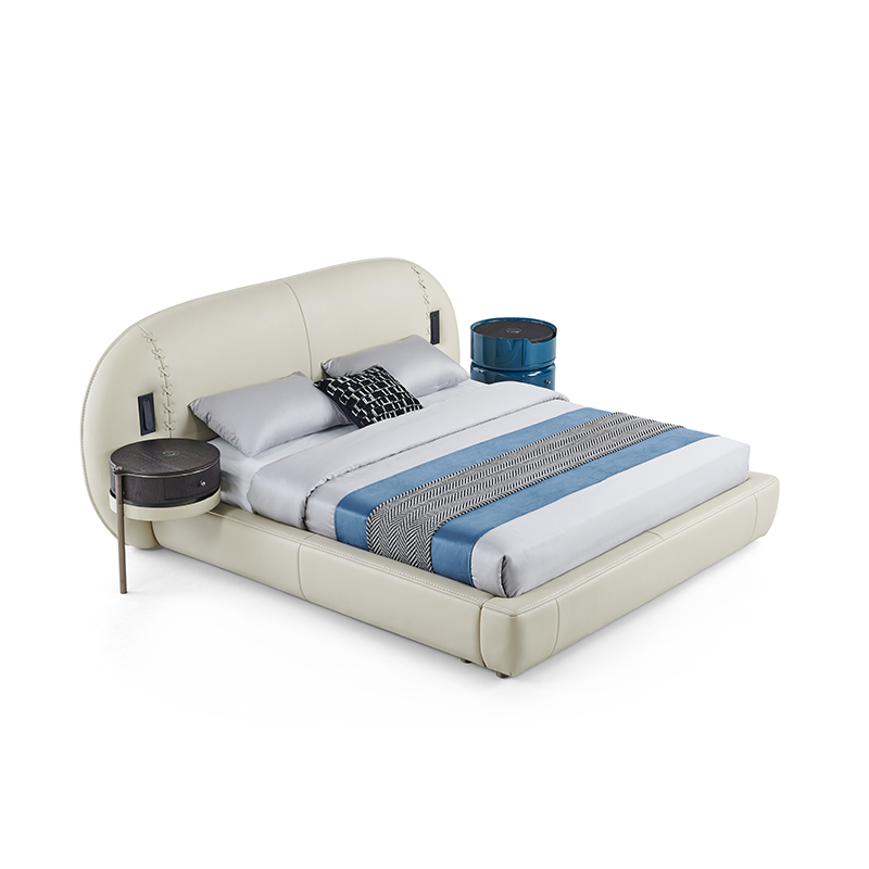 Master bedroom modern quiet luxury thick leather soft bed