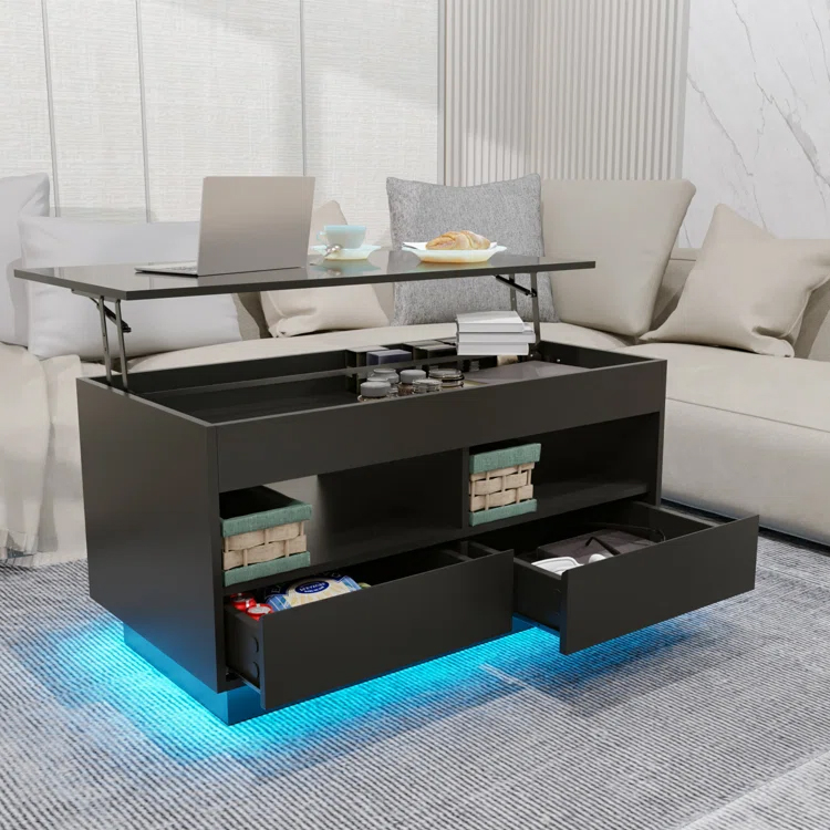 White Lift top Led Coffee Table with LED Light