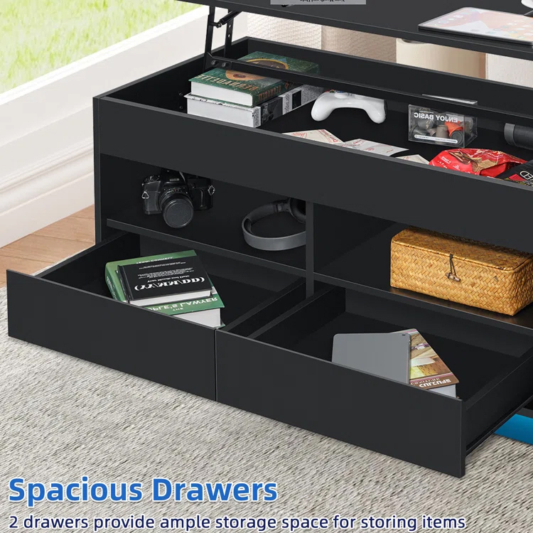 White Lift top Led Coffee Table with LED Light