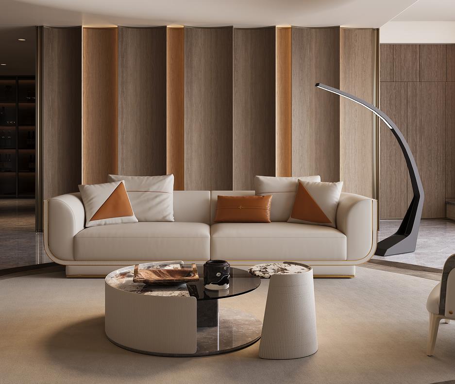 HT New design Italian leather couch sofa set furniture living room modern light luxury villa high-end luxury sofa set