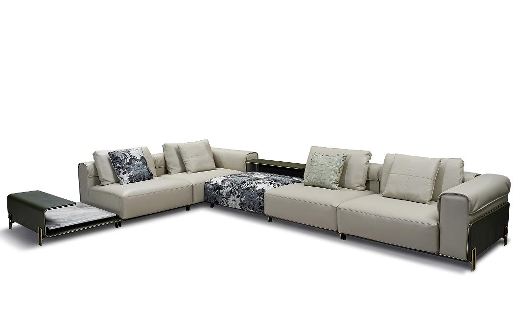Italian Minimalist Leather Sofa Set, Stylish Patchwork Design, Luxury Living Room Furniture for Large Spaces