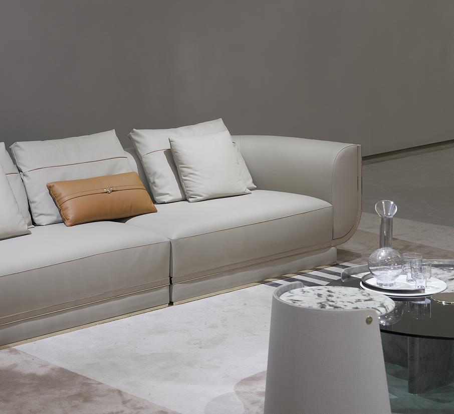 HT New design Italian leather couch sofa set furniture living room modern light luxury villa high-end luxury sofa set