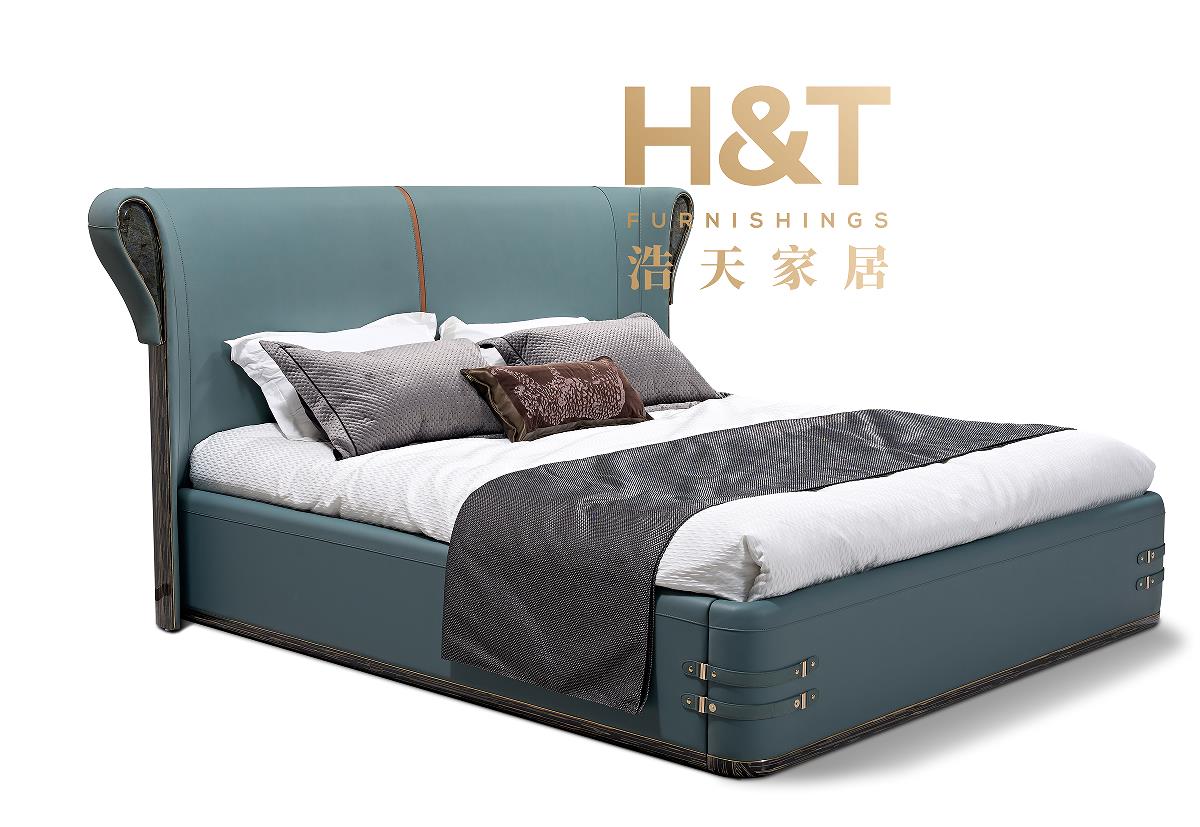 H&T Furnishings Italian Luxury Leather Bed | High - End Headboard + Metal Trim, Master Bedroom Statement