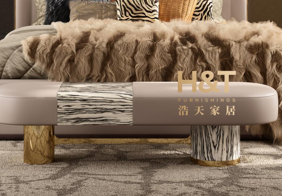 Modern Luxury Upholstered Bed End Stool with Drawer - Designer Genuine Leather for Mansion & Penthouse