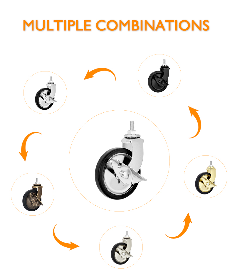 3 inch screw rod chrome universal dining wheels universal PP casters trolley silent wheels furniture industrial casters