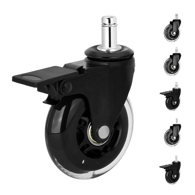 3 inch stem single brake, multi-color brake, transparent wheels, shelf casters, trolley casters, office furniture casters