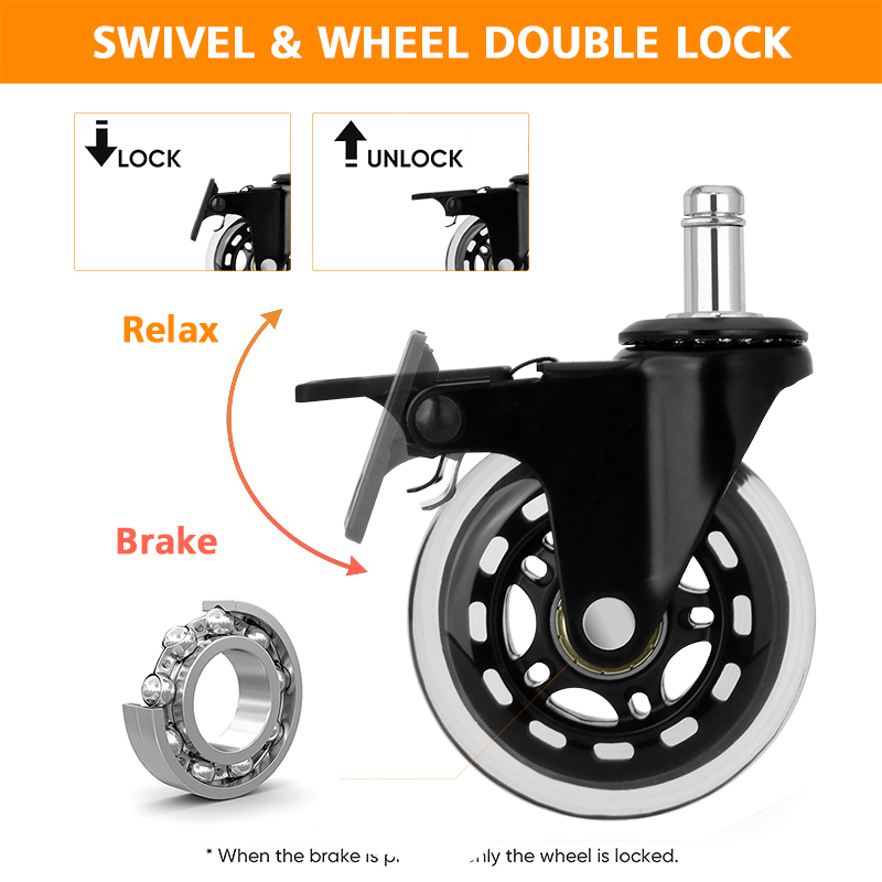 3 inch stem single brake, multi-color brake, transparent wheels, shelf casters, trolley casters, office furniture casters