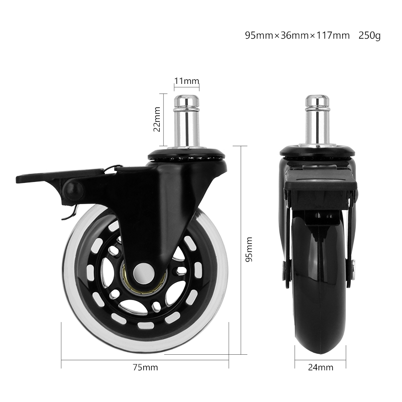 3 inch stem single brake, multi-color brake, transparent wheels, shelf casters, trolley casters, office furniture casters