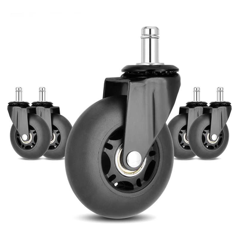 TPR Stem Universal Caster 3 Inch Office Chair Wheels Black With Brakes Furniture Wheels Home Silent Wheels Wholesale
