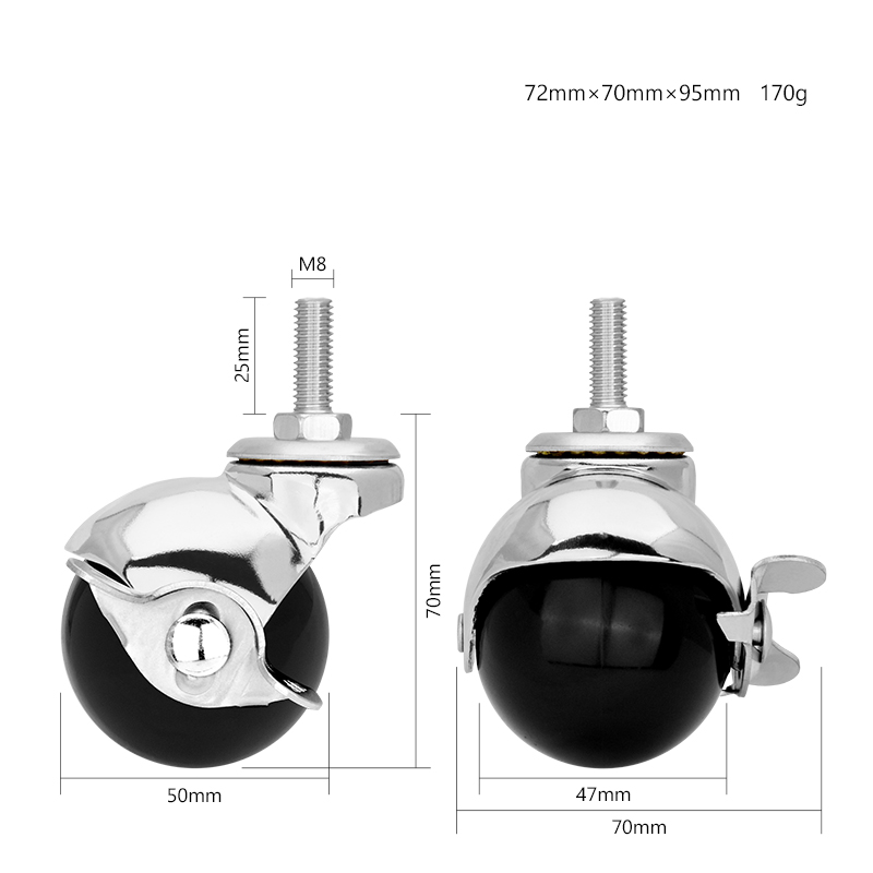 2 inch flat globe wheel sofa casters chrome wheels ball casters chrome plating hardware home PP wheels wholesale