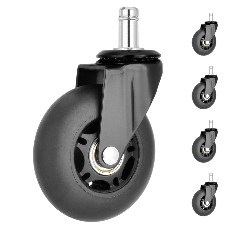 TPR Stem Universal Caster 3 Inch Office Chair Wheels Black With Brakes Furniture Wheels Home Silent Wheels Wholesale