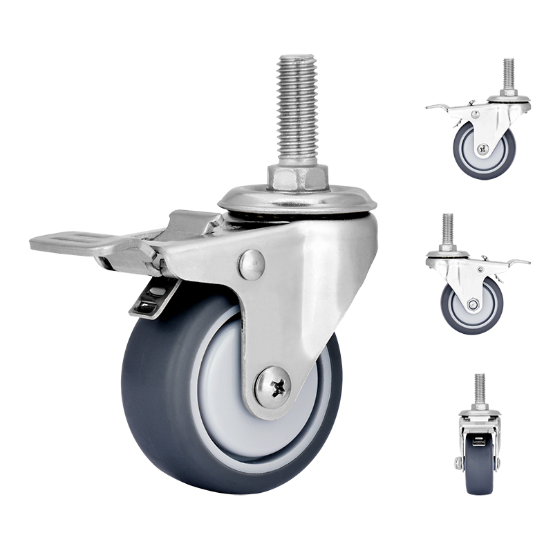 2 inch stainless steel screw iron brake casters industrial tpr medium wheel silent universal medium wheel furniture wheel wholesale
