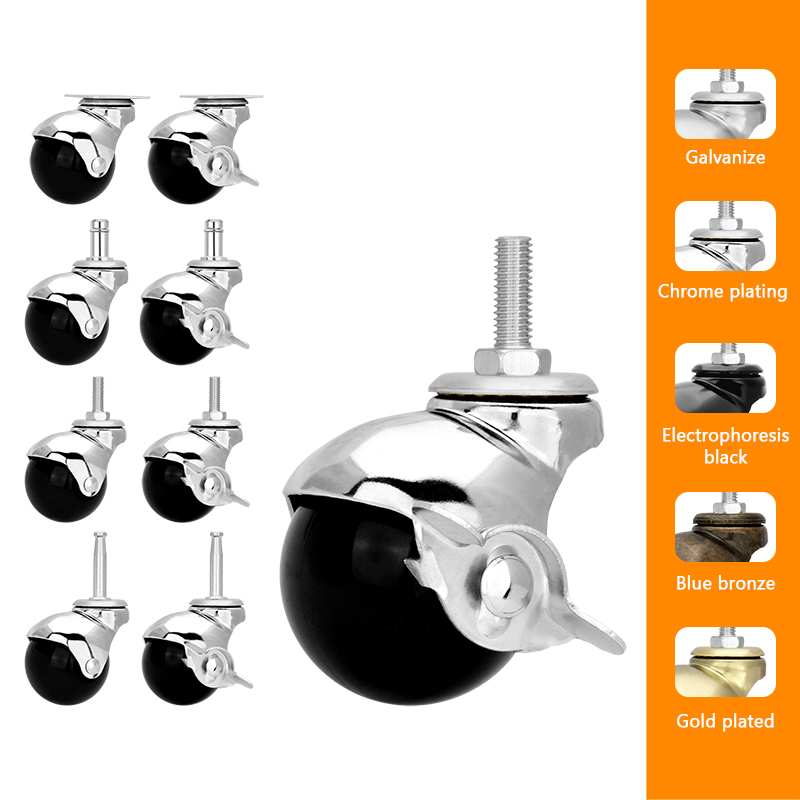 2 inch flat globe wheel sofa casters chrome wheels ball casters chrome plating hardware home PP wheels wholesale