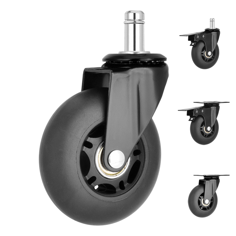 TPR Stem Universal Caster 3 Inch Office Chair Wheels Black With Brakes Furniture Wheels Home Silent Wheels Wholesale