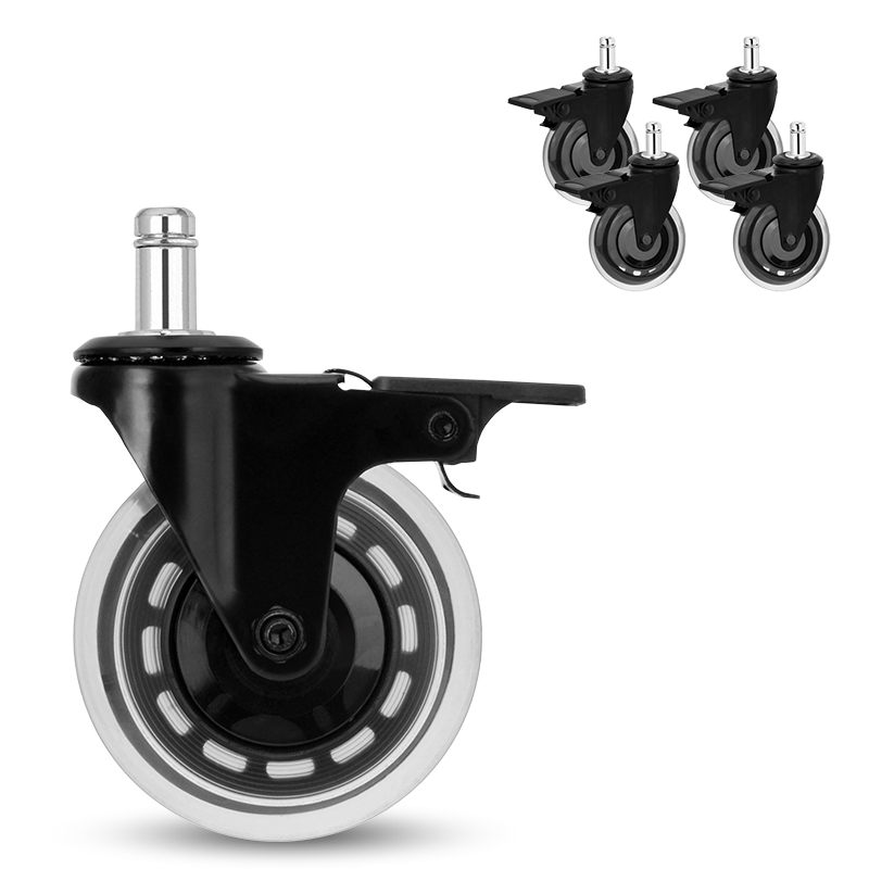 3 inch casters, anti-tangle brake chair wheels, PU industrial furniture casters, black cart wheels, household swivel casters