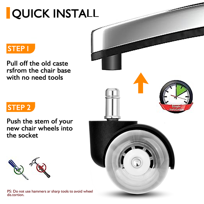 2 inch office chair transparent wheels office swivel chair pu polyurethane universal wheels computer chair rollers manufacturers wholesale