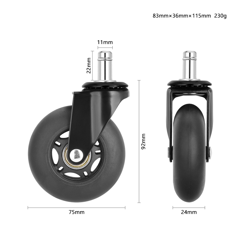 TPR Stem Universal Caster 3 Inch Office Chair Wheels Black With Brakes Furniture Wheels Home Silent Wheels Wholesale