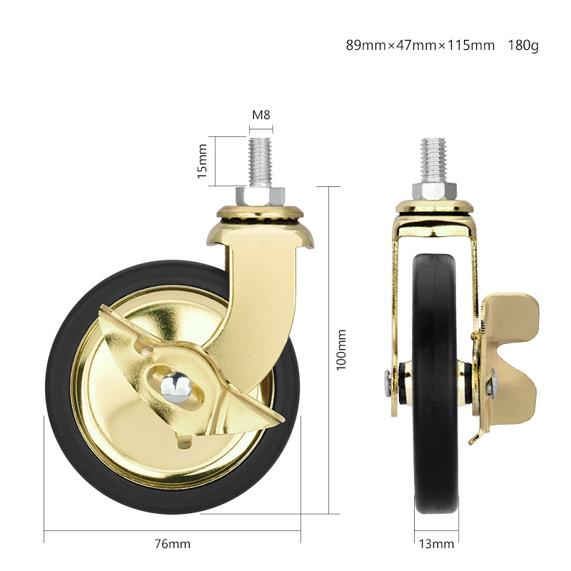 3 inch screw rod gold brake dining wheel universal PP caster trolley universal silent wheel pp furniture caster
