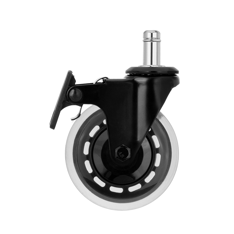 3 inch casters, anti-tangle brake chair wheels, PU industrial furniture casters, black cart wheels, household swivel casters