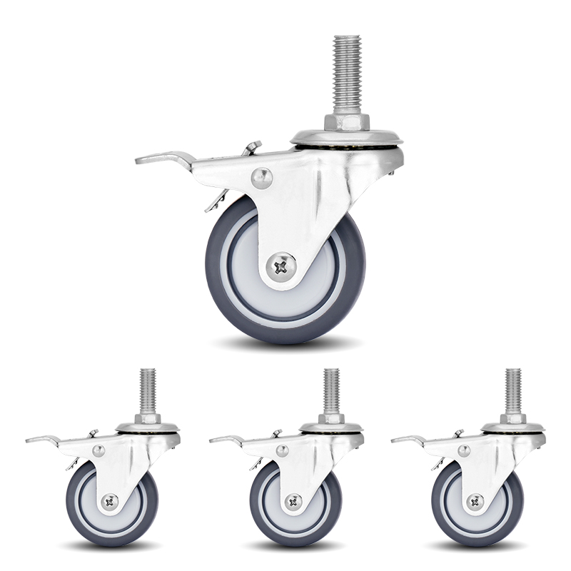 2 inch stainless steel screw iron brake casters industrial tpr medium wheel silent universal medium wheel furniture wheel wholesale