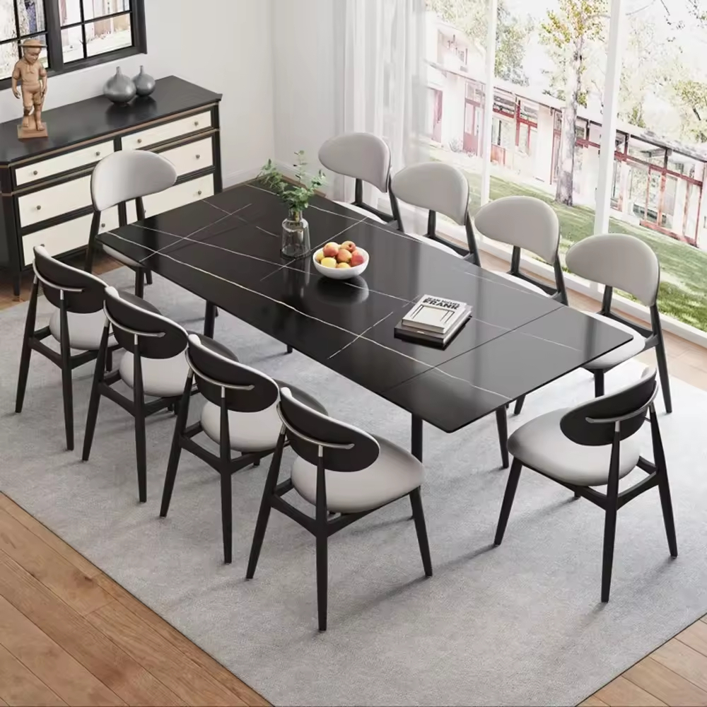Luxury Rectangular Table Rock Slab Retractable Dining Table