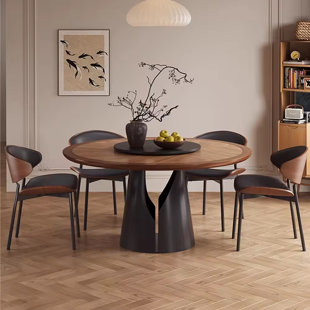 Modern Light Luxury Round Solid Wood Thick Rock Dining Table