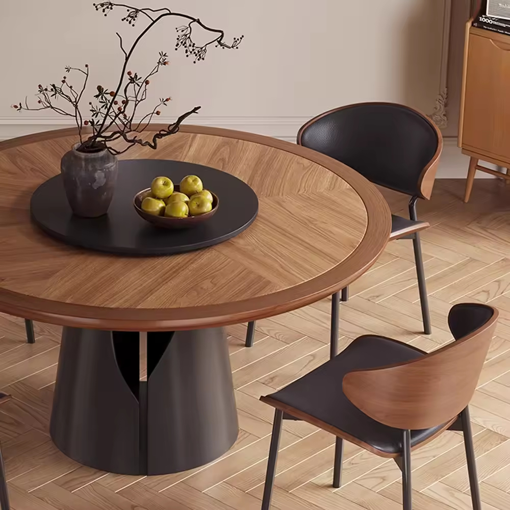 Modern Light Luxury Round Solid Wood Thick Rock Dining Table