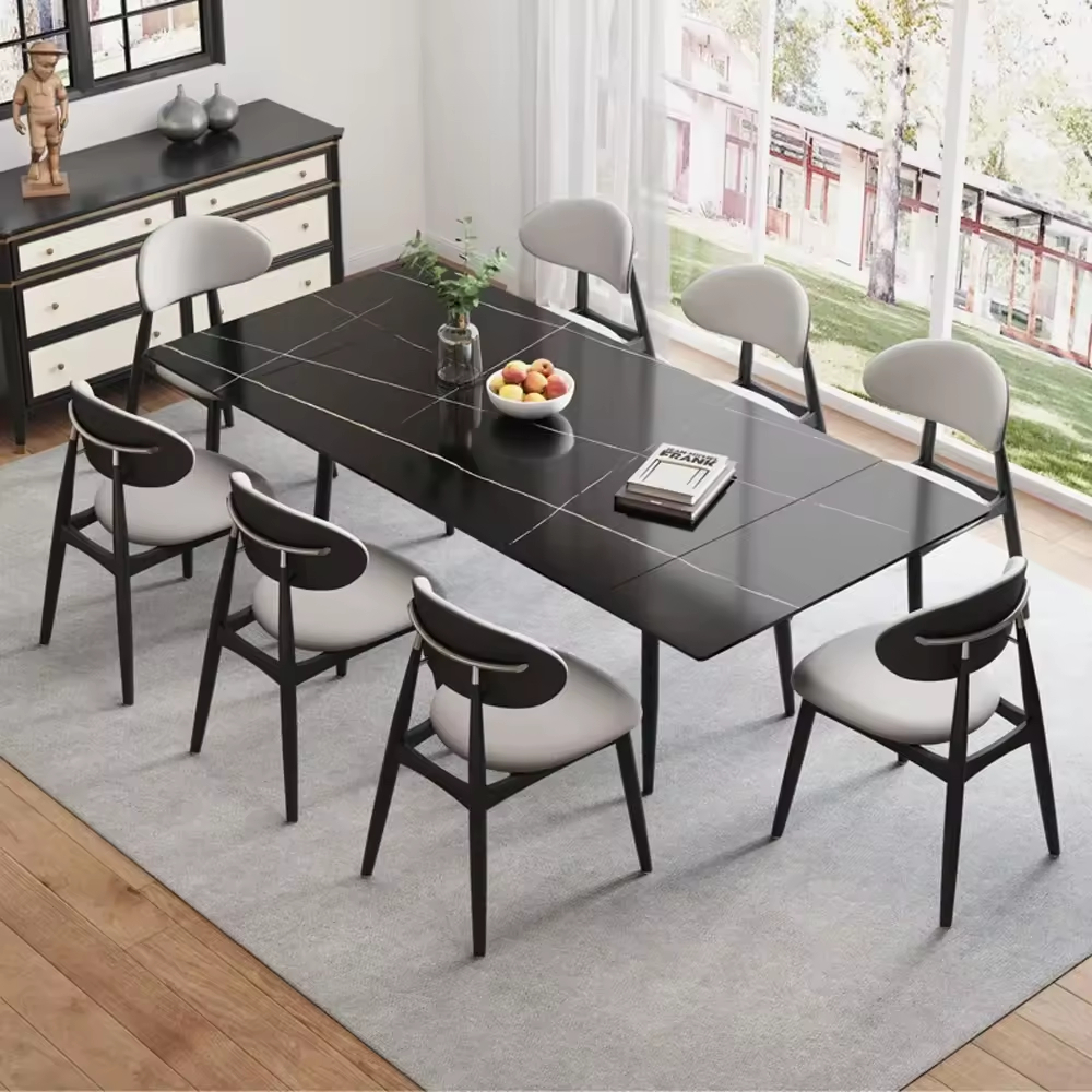 Luxury Rectangular Table Rock Slab Retractable Dining Table