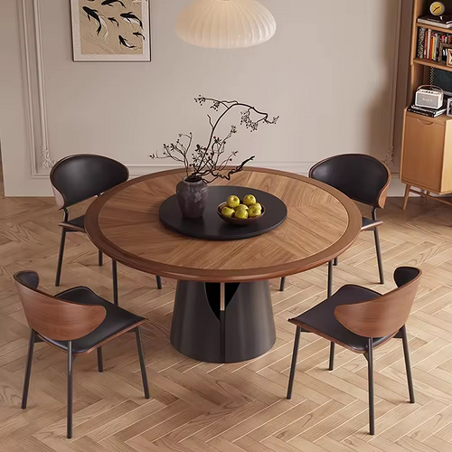 Modern Light Luxury Round Solid Wood Thick Rock Dining Table
