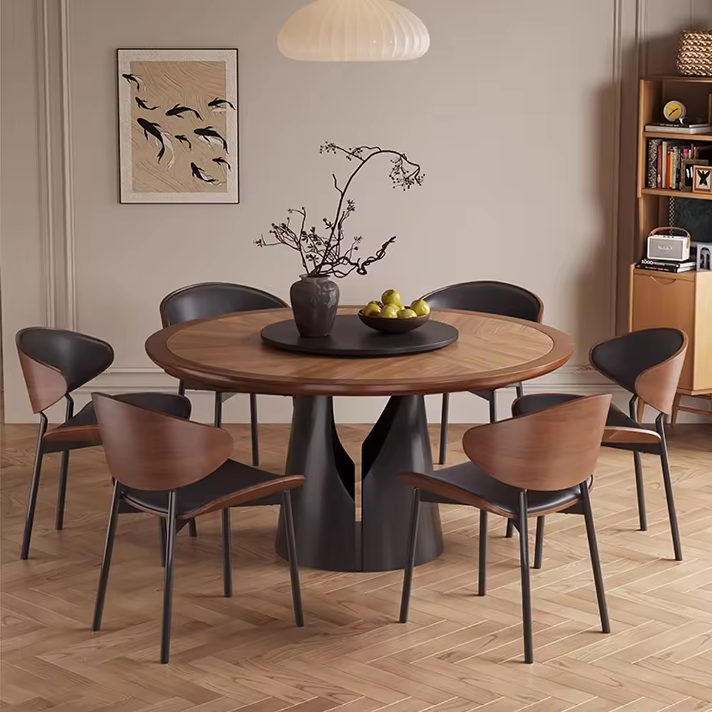 Modern Light Luxury Round Solid Wood Thick Rock Dining Table