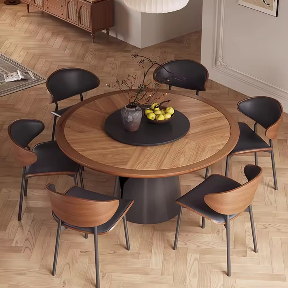 Modern Light Luxury Round Solid Wood Thick Rock Dining Table