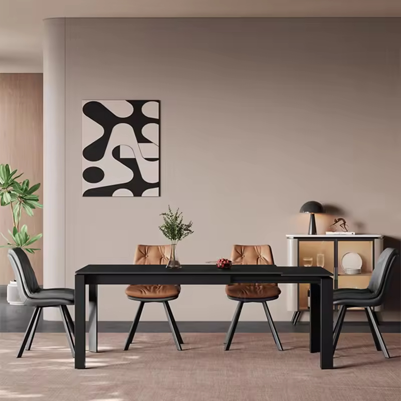 Nordic Black Modern Rectangular Extending Dining Table