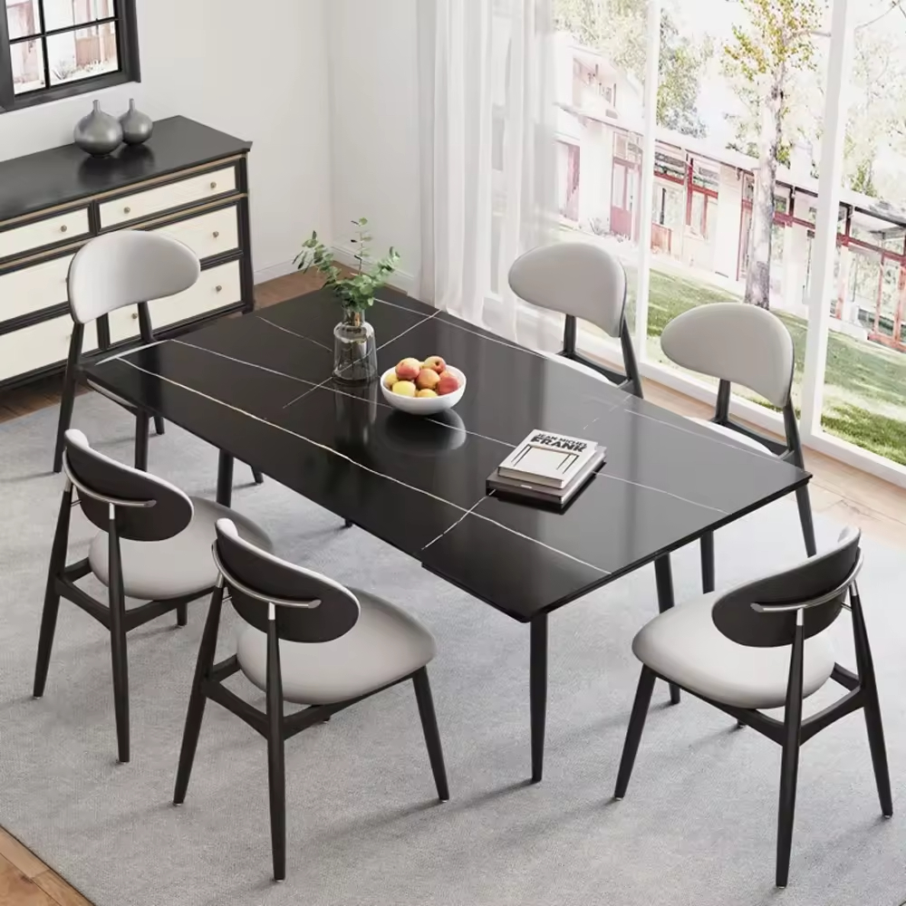 Luxury Rectangular Table Rock Slab Retractable Dining Table