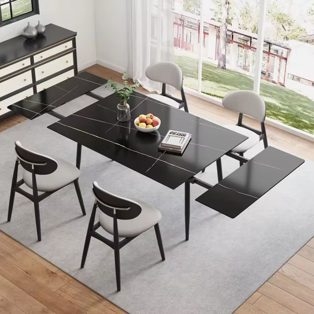 Luxury Rectangular Table Rock Slab Retractable Dining Table