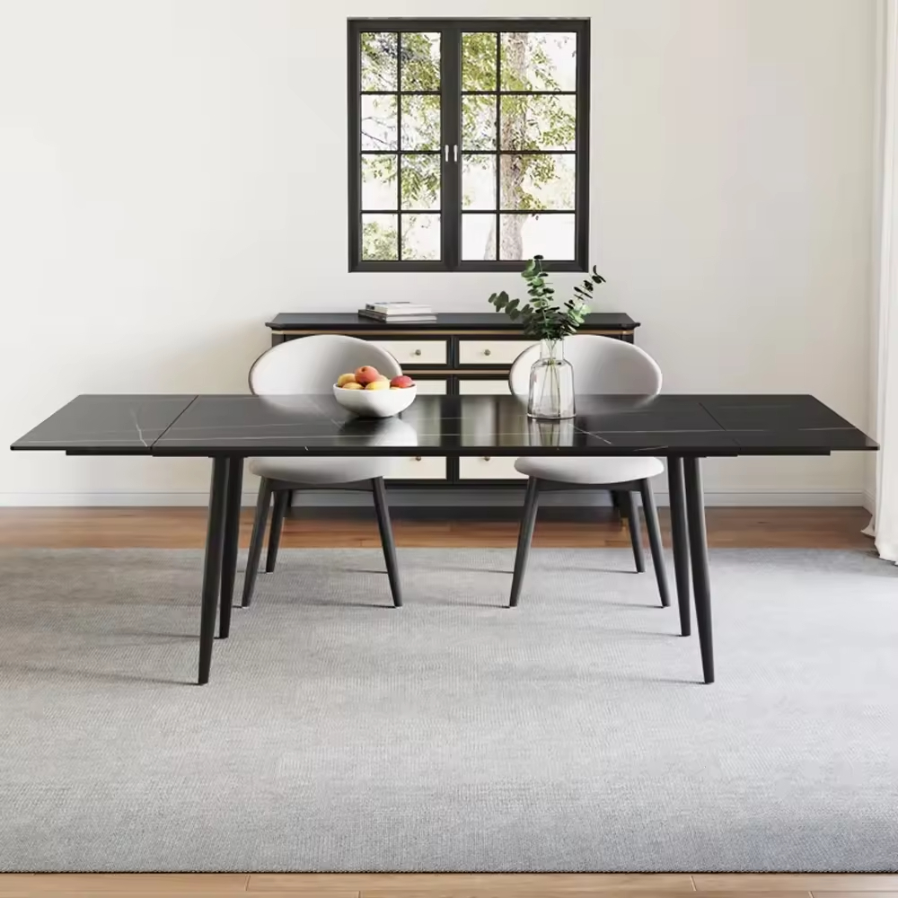 Luxury Rectangular Table Rock Slab Retractable Dining Table