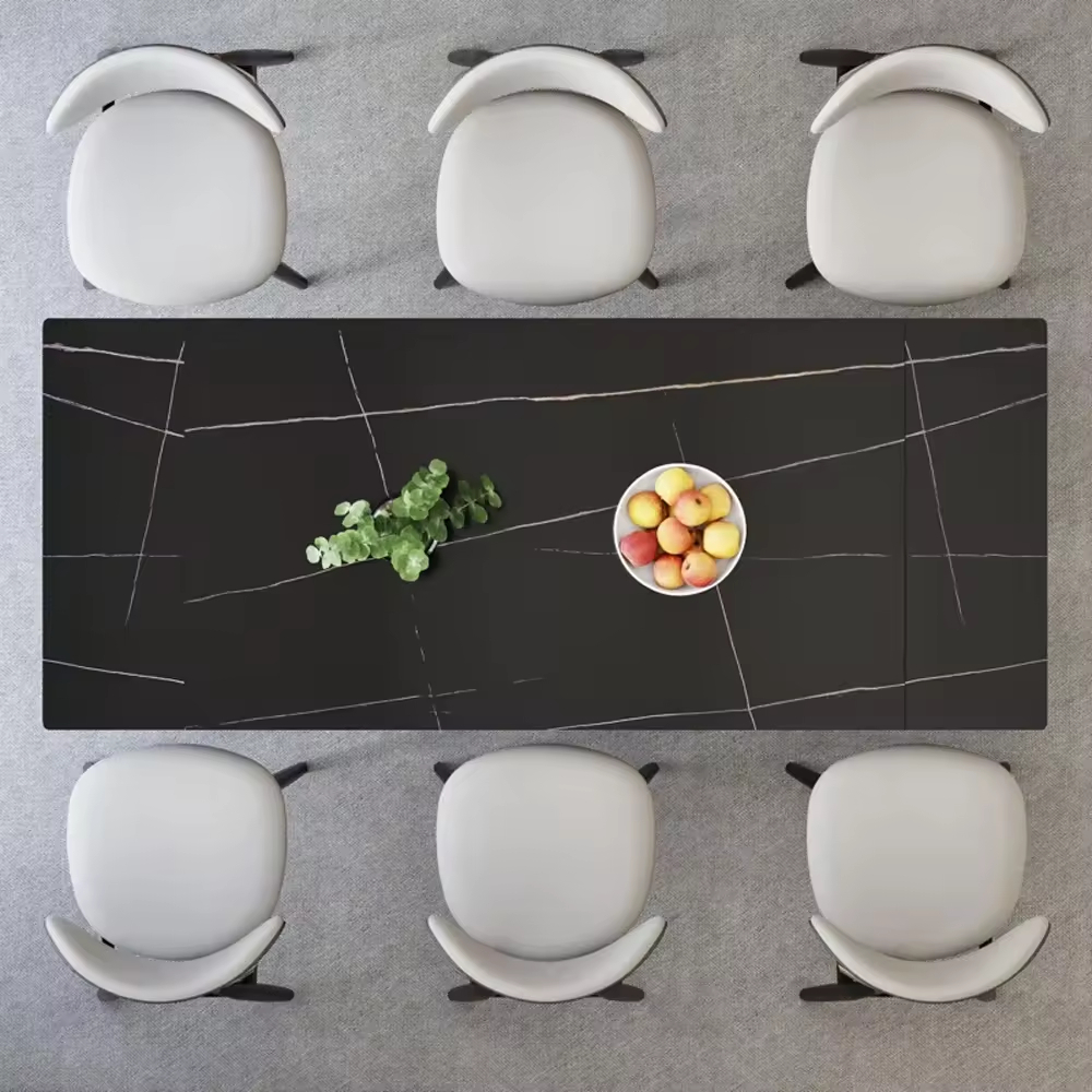Luxury Rectangular Table Rock Slab Retractable Dining Table