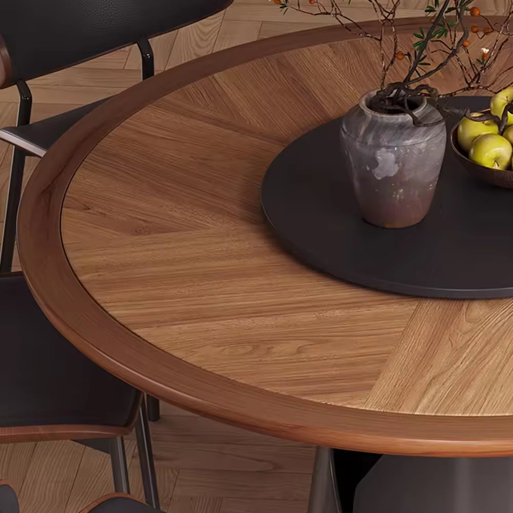 Modern Light Luxury Round Solid Wood Thick Rock Dining Table