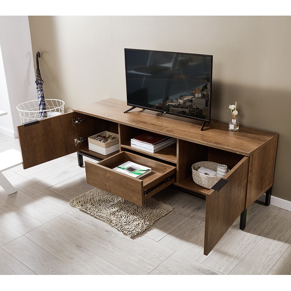 Two Drawers TV Unit With Metal Frame / Glass Top End Table