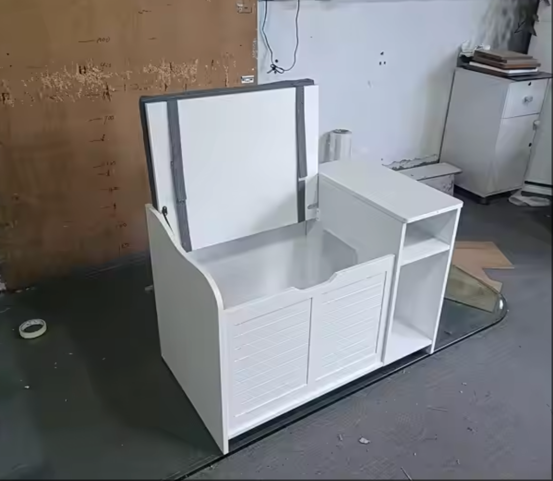Cat Shelves Wooden Interior Hidden Cat Litter Box Japanese Style White Cat Litter Cabinet With Cushions