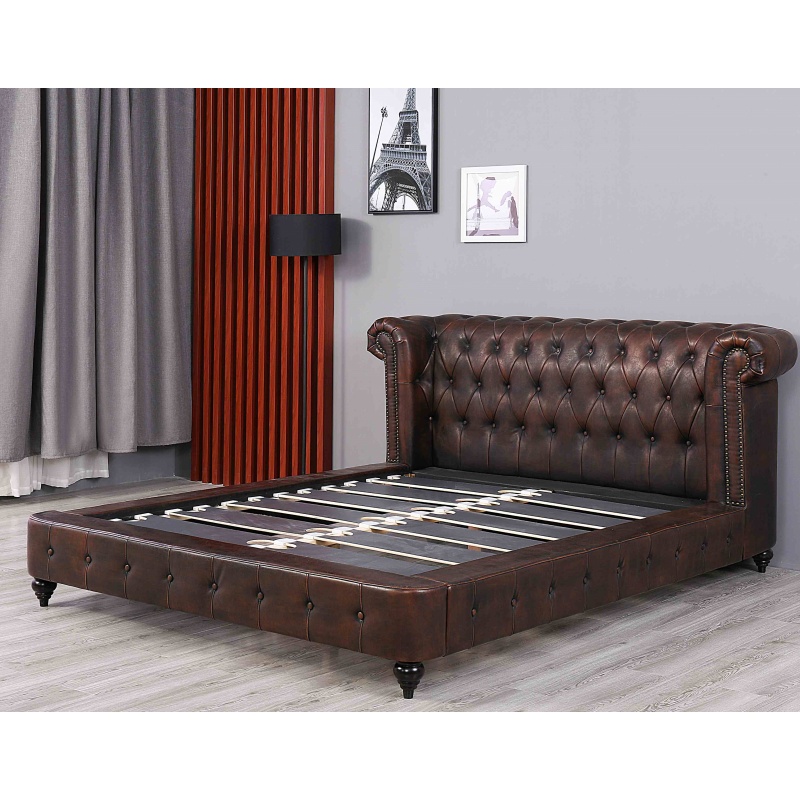 Huayang Bedroom Home Modern Furniture Luxury Brown Queen Size Beds with Fastener