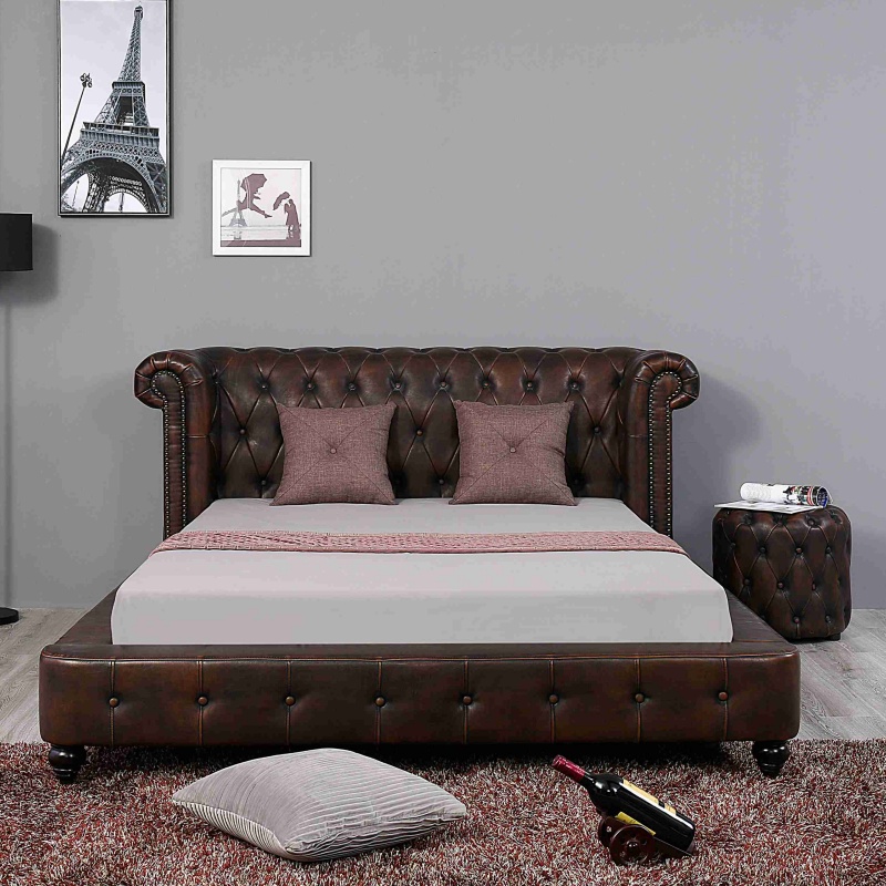 Huayang Bedroom Home Modern Furniture Luxury Brown Queen Size Beds with Fastener