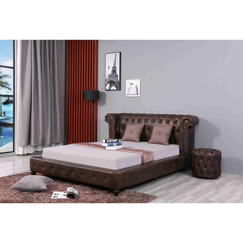 Huayang Bedroom Home Modern Furniture Luxury Brown Queen Size Beds with Fastener