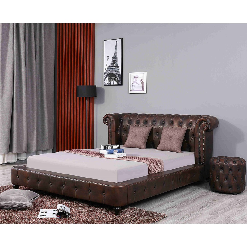 Huayang Bedroom Home Modern Furniture Luxury Brown Queen Size Beds with Fastener