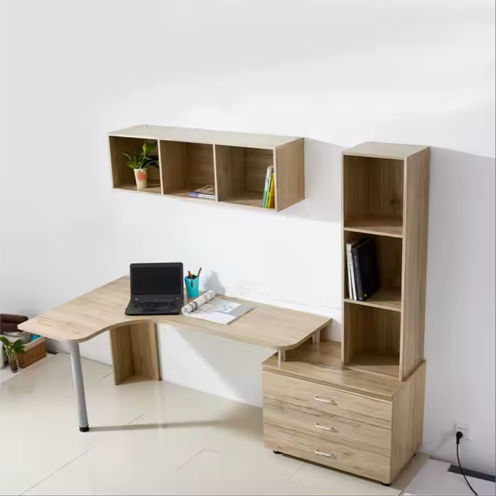 European Style Home Goods Storage Wood Office Wooden Computer Desk With Bookshelf